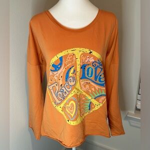 Vibrant Orange Peace Graphic Long Sleeve Top